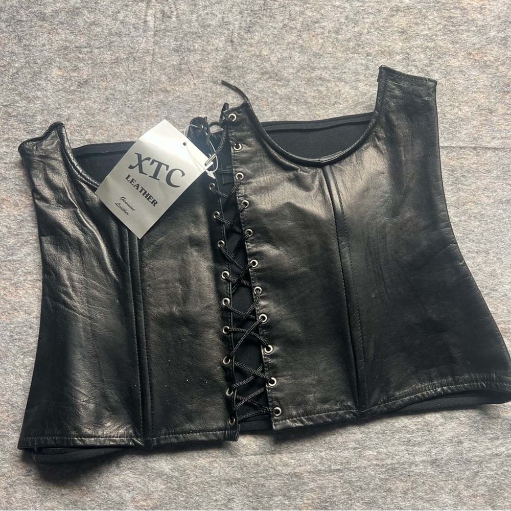 Black Lace-Up Leather Waist Cincher corset